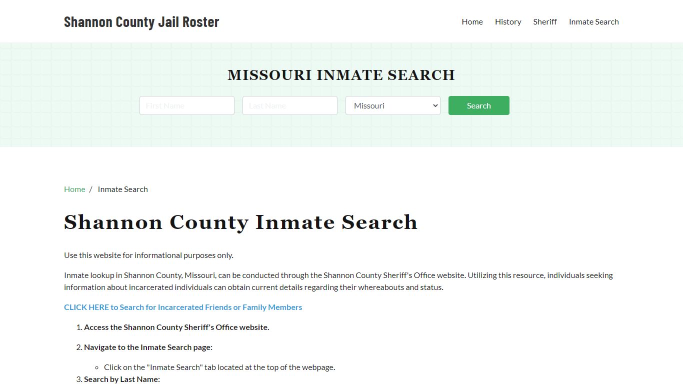 Shannon County, MO Detainee Lookup