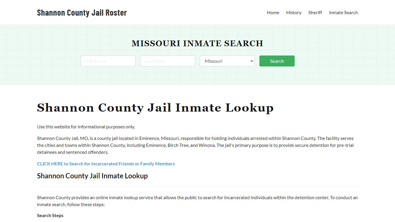 Shannon County Jail Roster Lookup, MO, Inmate Search