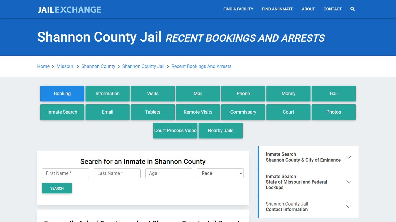 Shannon County Jail MO Recent Arrests and Bookings - Jail Exchange