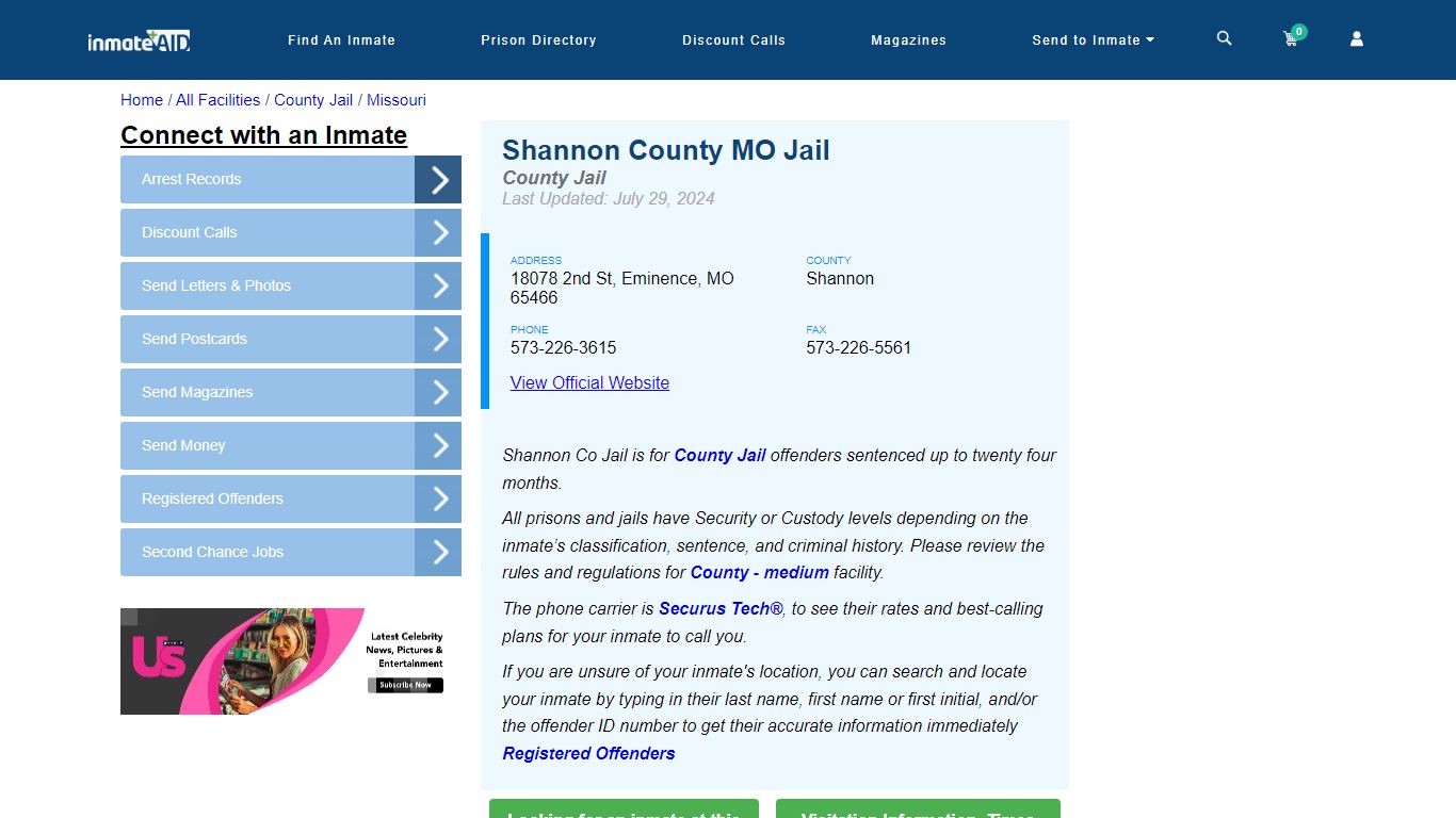 Shannon County MO Jail - Inmate Locator